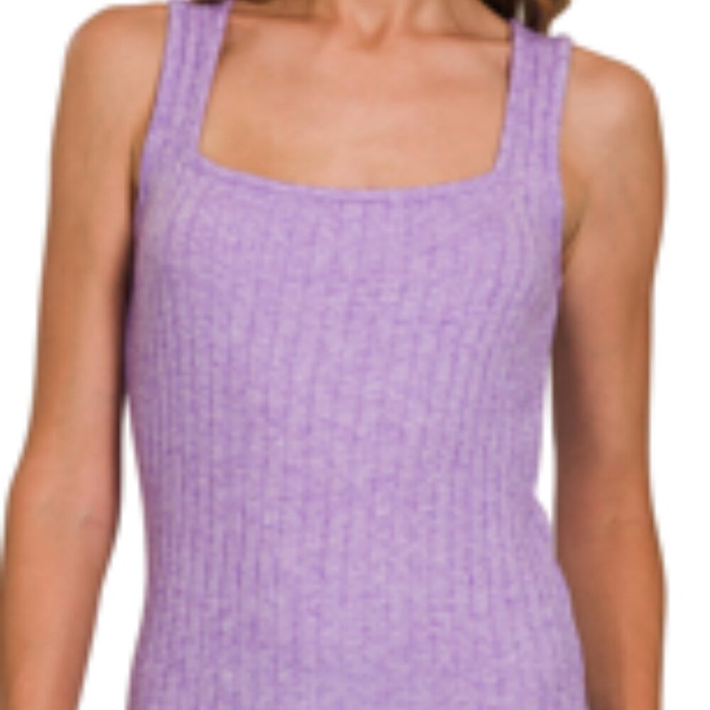 Zenana Ribbed square neck sleeveless top